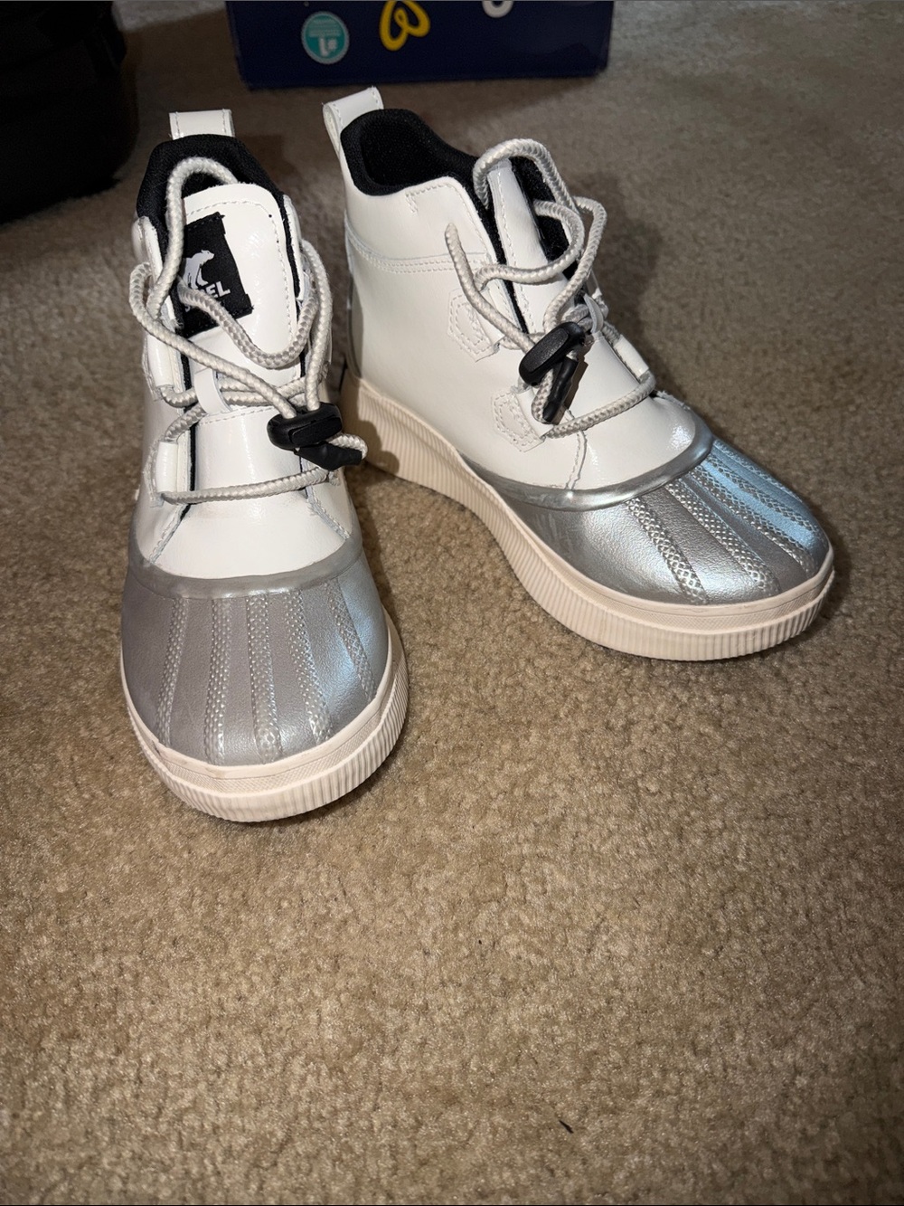 Sorel White and Silver Waterproof Duck-Style Boots - Picture 1 of 4